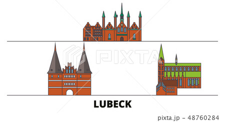 Germany, Lubeck flat landmarks vector illustration. Germany, Lubeck line city with famous travel Germany, Lubeck flat landmarks vector illustration. Germany, Lubeck line city with famous travel 48760284