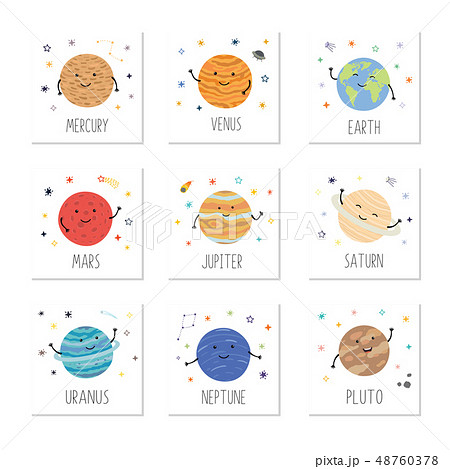 Cute Cards For Kids Are Fun Planet Pluto Mars のイラスト素材