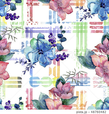 Bouquet floral botanical flowers. Watercolor background illustration set. Seamless background 48760482