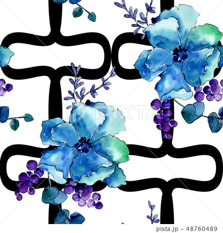 Bouquet floral botanical flowers. Watercolor background illustration set. Seamless background 48760489