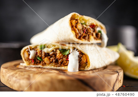 Mexican beef burrito 48760490