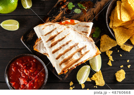 Chicken quesadillas with paprika and cheese 48760668