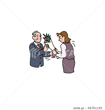 定年退職の上司に花束を渡すolのイラスト素材