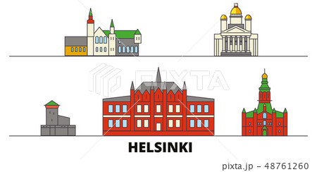 Finland, Helsinki flat landmarks vector illustration. Finland, Helsinki line city with famous travel Finland, Helsinki flat landmarks vector illustration. Finland, Helsinki line city with famous travel 48761260