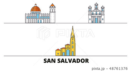 El Salvador, San Salvador flat landmarks vector illustration. El Salvador, San Salvador line city El Salvador, San Salvador flat landmarks vector illustration. El Salvador, San Salvador line city 48761376