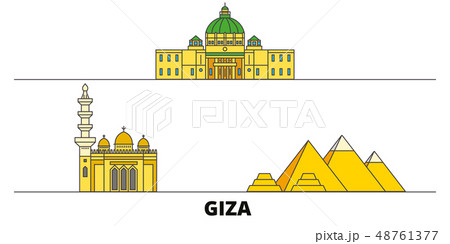 Egypt, Giza flat landmarks vector illustration. Egypt, Giza line city with famous travel sights Egypt, Giza flat landmarks vector illustration. Egypt, Giza line city with famous travel sights 48761377