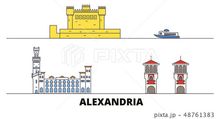 Egypt, Alexandria flat landmarks vector illustration. Egypt, Alexandria line city with famous travel 48761383