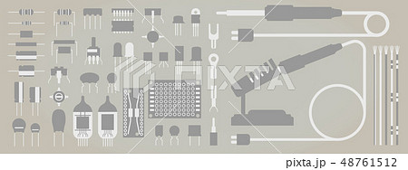 ちょっとかわいい電子部品と半田ごてのデザインイラストアイコン グレーのイラスト素材