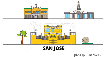 Costa Rica, San Jose flat landmarks vector illustration. Costa Rica, San Jose line city with famous Costa Rica, San Jose flat landmarks vector illustration. Costa Rica, San Jose line city with famous 48762120