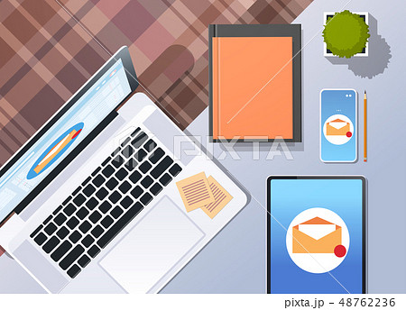 envelope digital marketing e-mail inbox message send business mail concept top angle view desktop 48762236