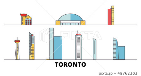 Canada, Toronto City flat landmarks vector illustration. Canada, Toronto City line city with famous 48762303
