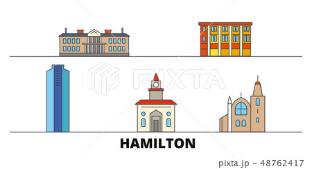 Canada, Hamilton flat landmarks vector illustration. Canada, Hamilton line city with famous travel Canada, Hamilton flat landmarks vector illustration. Canada, Hamilton line city with famous travel 48762417