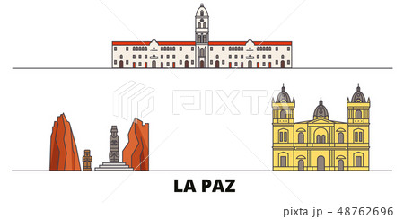 Bolivia , La Paz flat landmarks vector illustration. Bolivia , La Paz line city with famous travel Bolivia , La Paz flat landmarks vector illustration. Bolivia , La Paz line city with famous travel 48762696