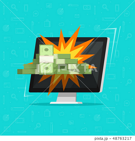 Online money win on computer vector illustration, flat desktop pc and cash gift, concept of on-line 48763217