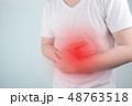 Asian Young men are suffering from stomach ulcers. 48763518