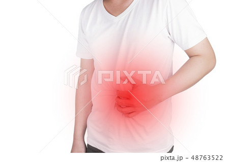 Asian Young men are suffering from stomach ulcers. Asian Young men are suffering from stomach ulcers. 48763522
