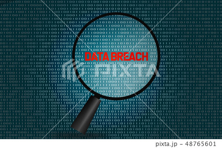 Data breach on digital screen with magnifying Data breach on digital screen with magnifying 48765601