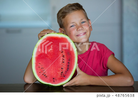 Cute kid enjoy summer juicy berry fruit watermelon Cute kid enjoy summer juicy berry fruit watermelon 48765638