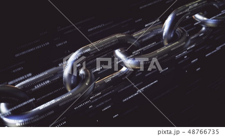 Chain links and flying binary numbers. Blockchain technology related 3D rendering 48766735