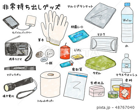 非常持ち出しグッズ　水彩素材 48767040