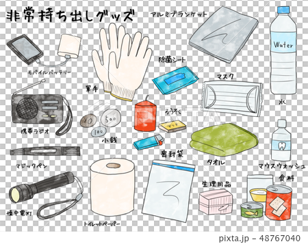 非常持ち出しグッズ　水彩素材 48767040