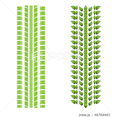 Green leaves tire tracks 48768905