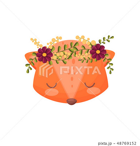 Fox head with flower wreath. Flora and fauna concept. 48769152