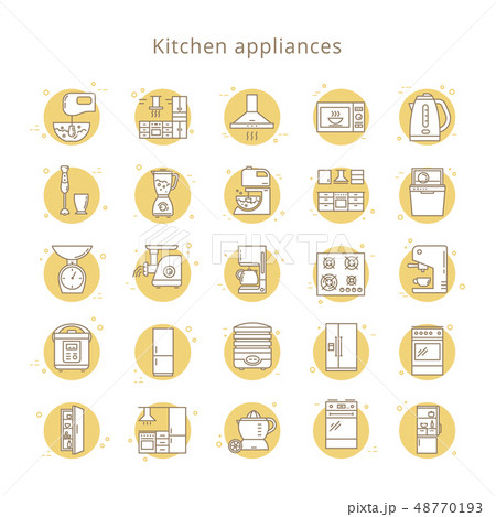 Set of kitchen appliances icons in line style isolated on the white background. 48770193