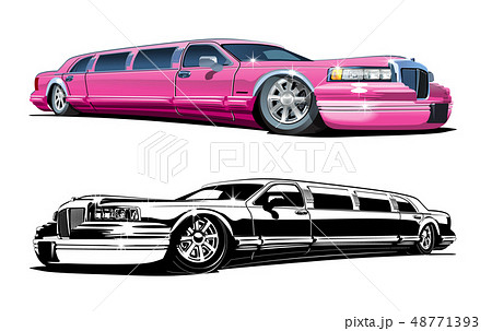 Vector Cartoon Limousines Colour And Black And Whのイラスト素材
