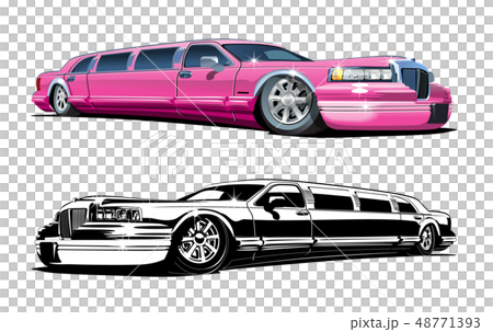 Vector Cartoon Limousines Colour And Black And Whのイラスト素材