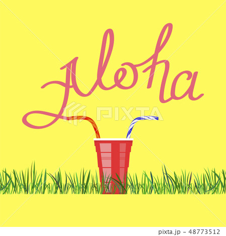 Lettering AlohaText with Red Plastic Cup. Hand Sketched Vacation Typography Sign for Badge, Icon Lettering AlohaText with Red Plastic Cup. Hand Sketched Vacation Typography Sign for Badge, Icon 48773512