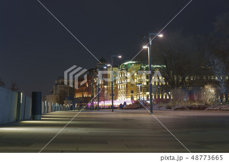 City streets at spring night time.  48773665