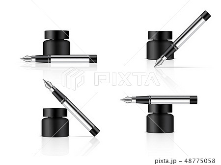 3D Realistic Ink Bottle and Pen on White 3D Realistic Ink Bottle and Pen on White 48775058