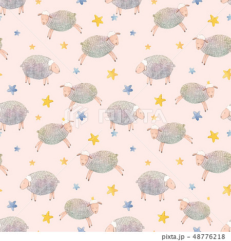 Watercolor sheep vector pattern 48776218