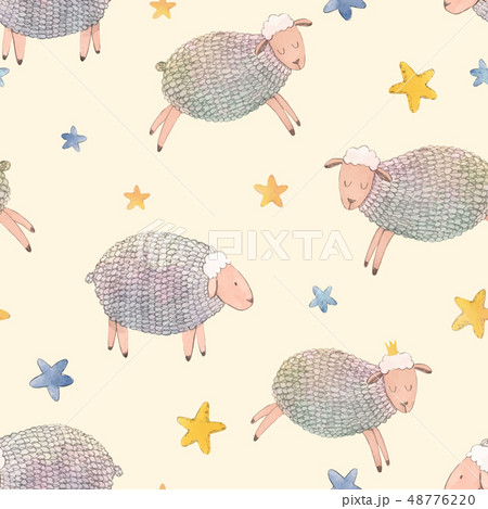Watercolor sheep vector pattern 48776220