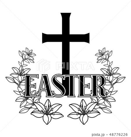 Happy Easter concept illustration. Cross and lilies. 48776226