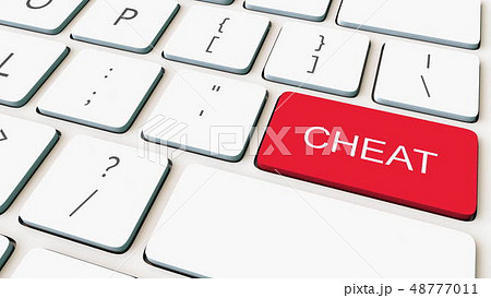 Close-up shot of white computer keyboard and red cheat key. Conceptual 3D rendering 48777011