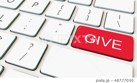 Close-up shot of white computer keyboard and red give key. Conceptual 3D rendering 48777030