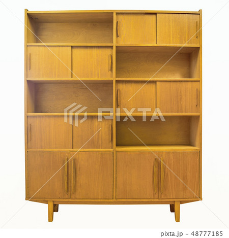 Vintage wooden bookcase isolated on white background Vintage wooden bookcase isolated on white background 48777185