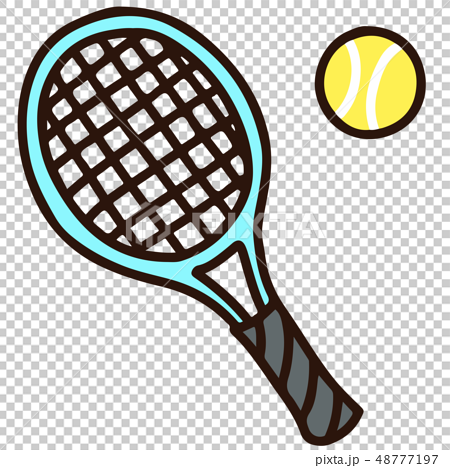 シンプルなテニスラケットとテニスボールのイラスト 主線ありのイラスト素材