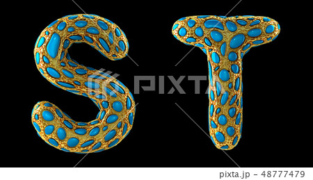 Letter set S, T made of realistic 3d render golden shining metallic. Letter set S, T made of realistic 3d render golden shining metallic. 48777479