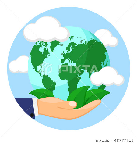 Healthy planet with green leaves in the hand of 48777719