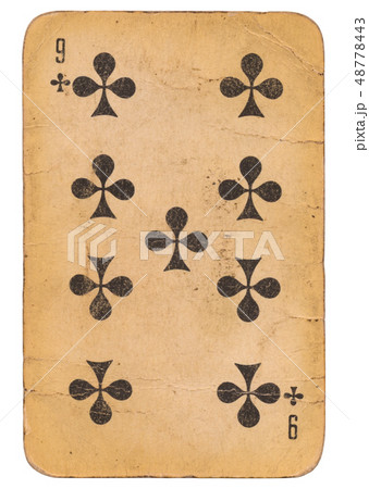 Nine of Clubs old grunge soviet style playing card 48778443