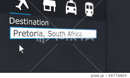 Buying airplane ticket to Pretoria online. Travelling to South Africa conceptual 3D rendering Buying airplane ticket to Pretoria online. Travelling to South Africa conceptual 3D rendering 48778804