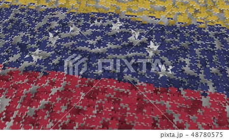 Flag of Venezuela being made with jigsaw puzzle pieces. Venezuelan problem solution conceptual 3D 48780575