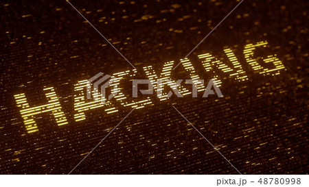 HACKING word made with flying luminescent particles. Information technology related loopable 3D 48780998