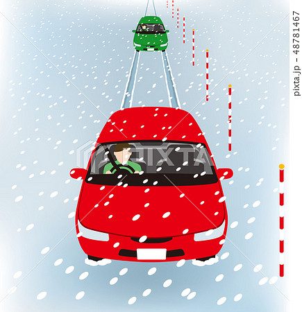 雪で道路の境界が見えない状態で運転 雪で道路の境界が見えない状態で運転 48781467