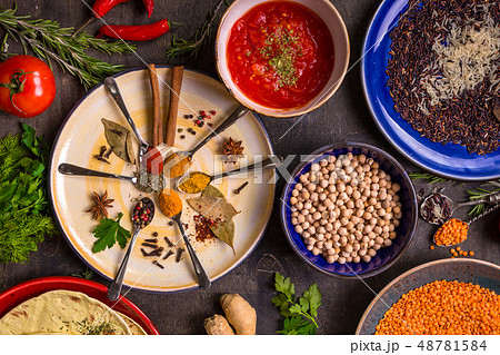 Spices, grains and beans 48781584