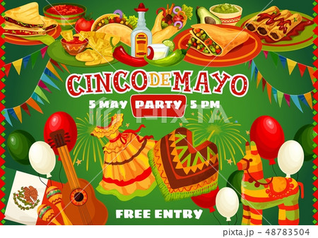 Happy Cinco de Mayo Mexican party food and flags 48783504