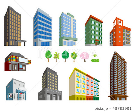 いろいろな建物の立体イラストのイラスト素材